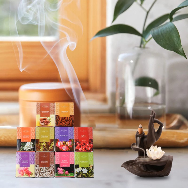 NAQSH Hand Rolled Incense Cones Scented Long Lasting Aroma for Positivity & Pure Air Meditation, Yoga, Aromatherapy, Relaxing & Refreshing (10, Back Flow Masala Cones) - Image 2